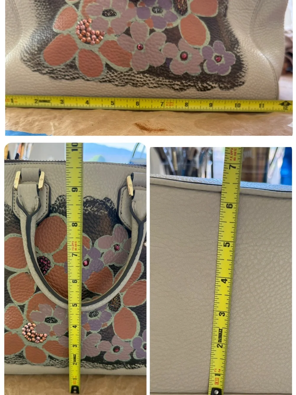 Tory Burch Pebbled Leather  Triple Compartment Hand Painted With Rhinestones